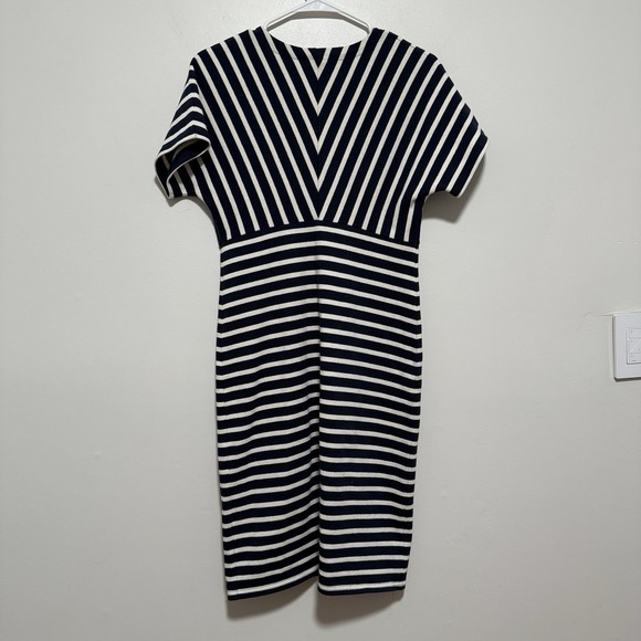 Saint James Menerbes Breton Navy Striped V-Neck Dress Size 4 - Picture 9 of 11